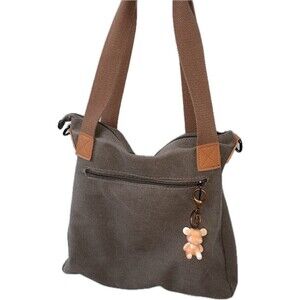 CANVAS Women’s Shoulder Bag Tote Grey Large Pockets With Zippers Leisure 32X35”